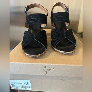 Joie aforleen platform sandal in black newbuck, wood heel